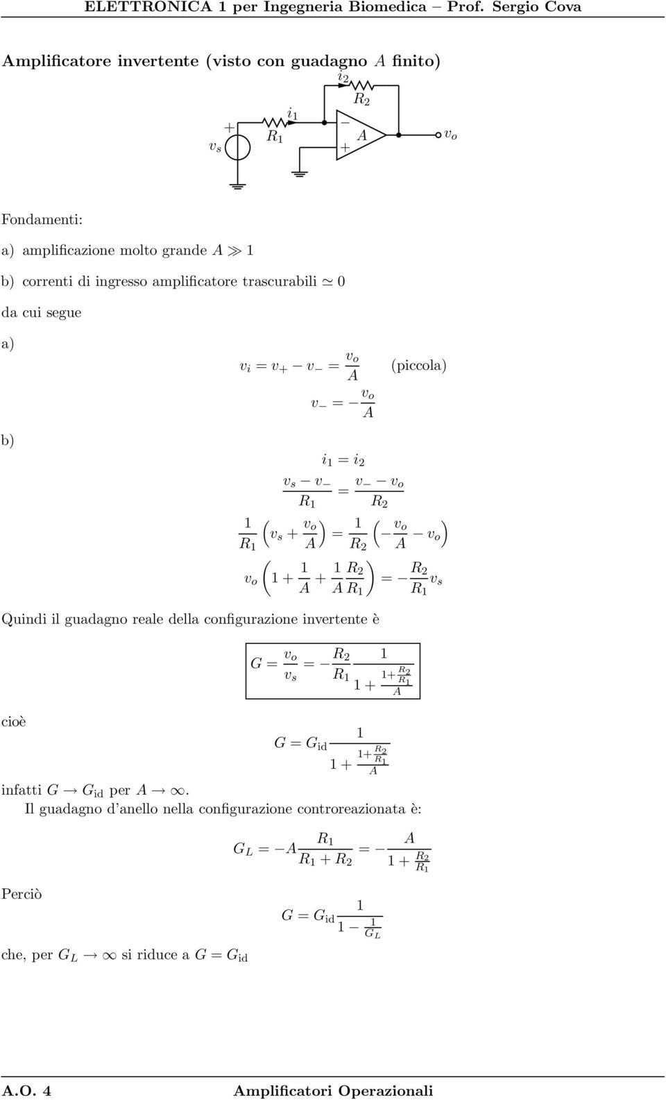 di ingresso amplificatore trascurabili 0 da cui segue a) b) v i v v ( v v i i 2 ( v ) ( ) (piccola) ) Quindi il guadagno reale
