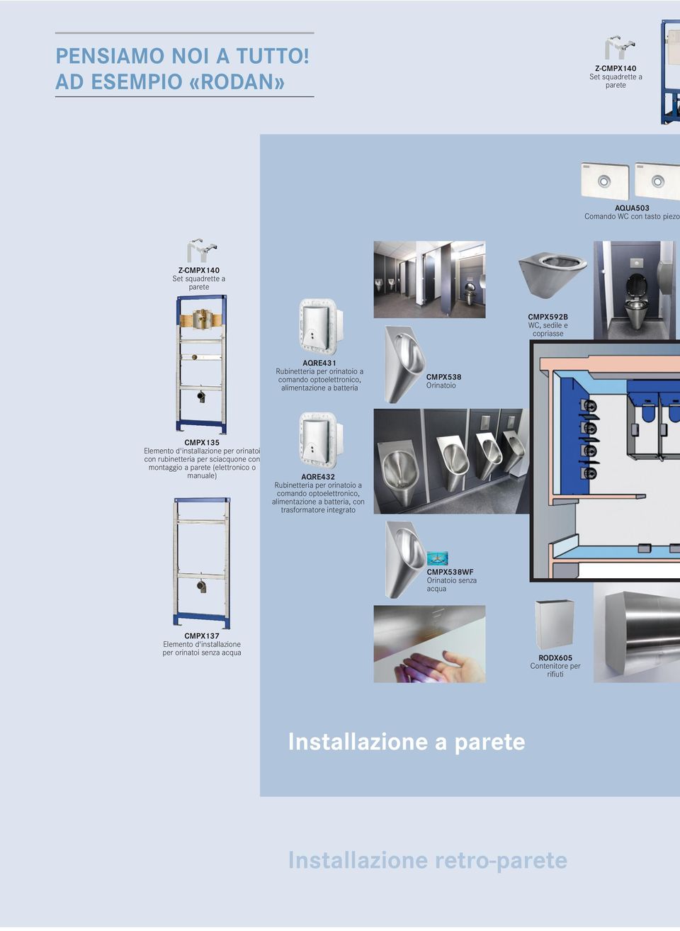 Rubinetteria per orinatoio a comando optoelettronico, alimentazione a batteria CMPX538 Orinatoio CMPX135 Elemento d'installazione per orinatoi con rubinetteria per