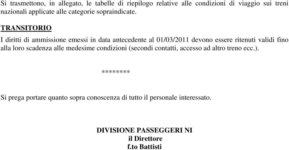 TRANSITORIO I diritti di ammissione emessi in data antecedente al 01/03/2011 devono essere ritenuti validi fino alla loro