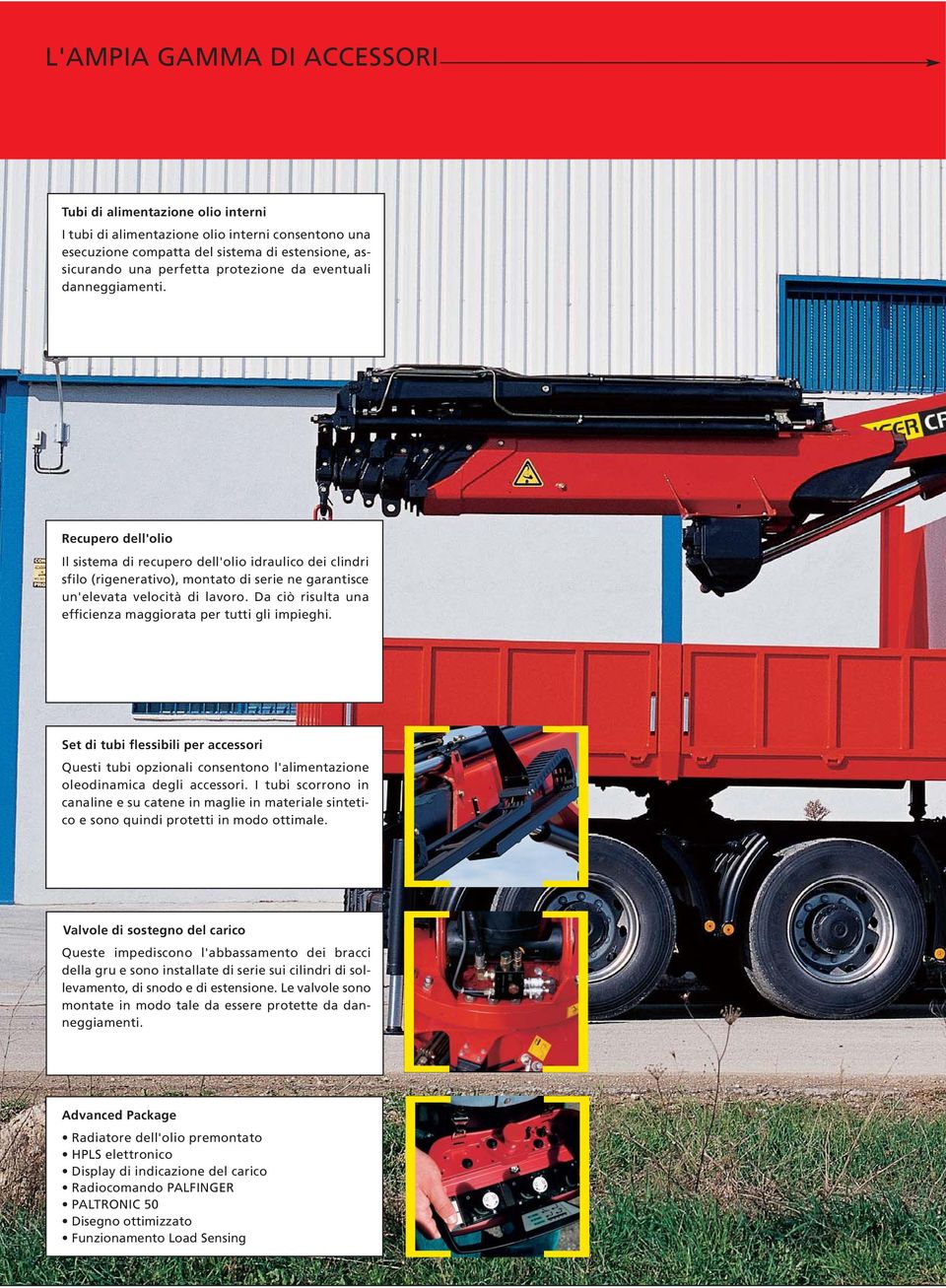 Da ciò risulta una efficienza maggiorata per tutti gli impieghi. Set di tubi flessibili per accessori Questi tubi opzionali consentono l'alimentazione oleodinamica degli accessori.