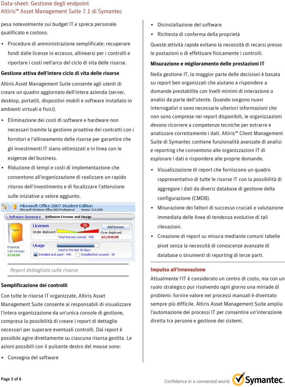 Gestione attiva a dell'intero ciclo di vita delle risorse Altiris Asset Management Suite consente agli utenti di creare un quadro aggiornato dell'intera azienda (server, desktop, portatili,