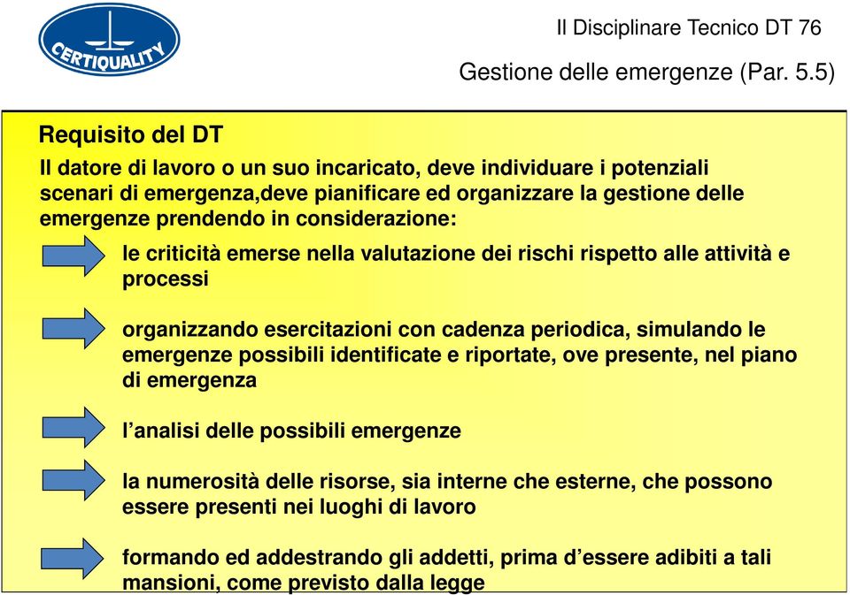 prendendo in considerazione: le criticità emerse nella valutazione dei rischi rispetto alle attività e processi organizzando esercitazioni con cadenza periodica, simulando le