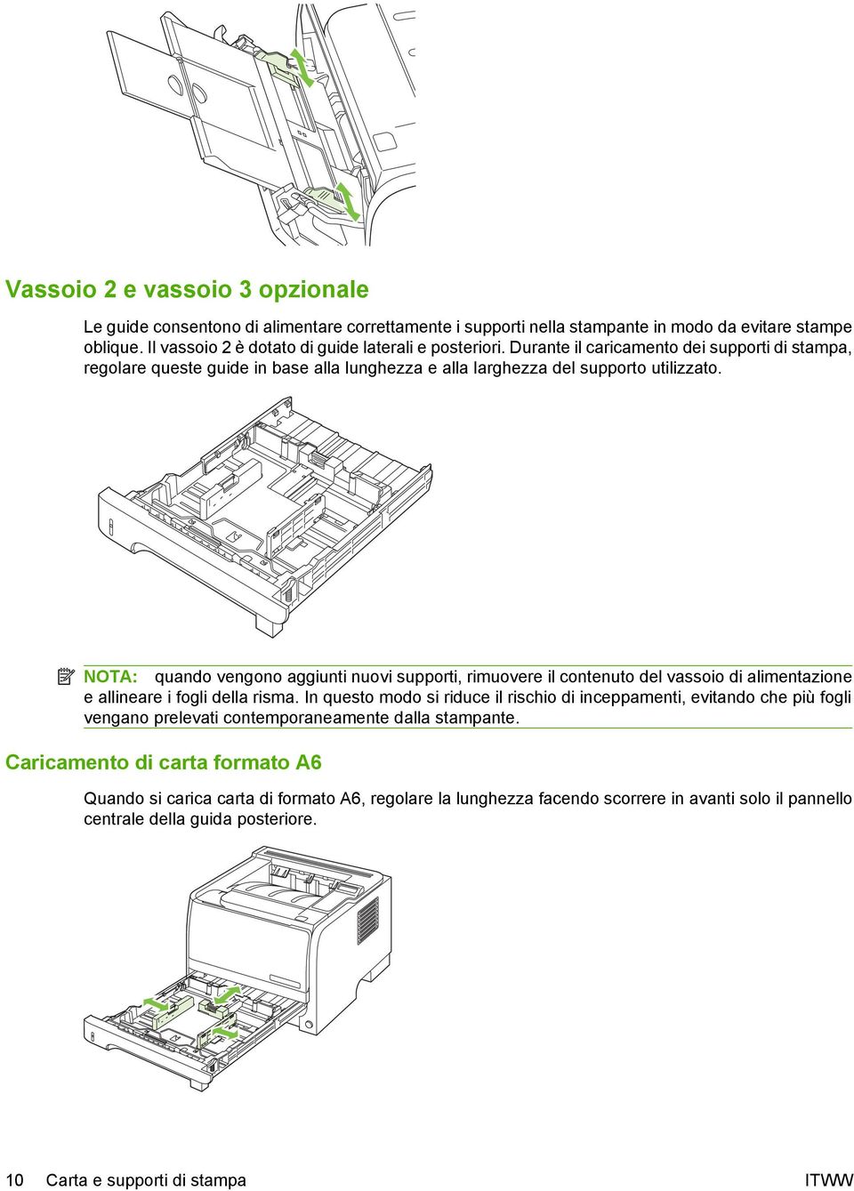 NOTA: quando vengono aggiunti nuovi supporti, rimuovere il contenuto del vassoio di alimentazione e allineare i fogli della risma.