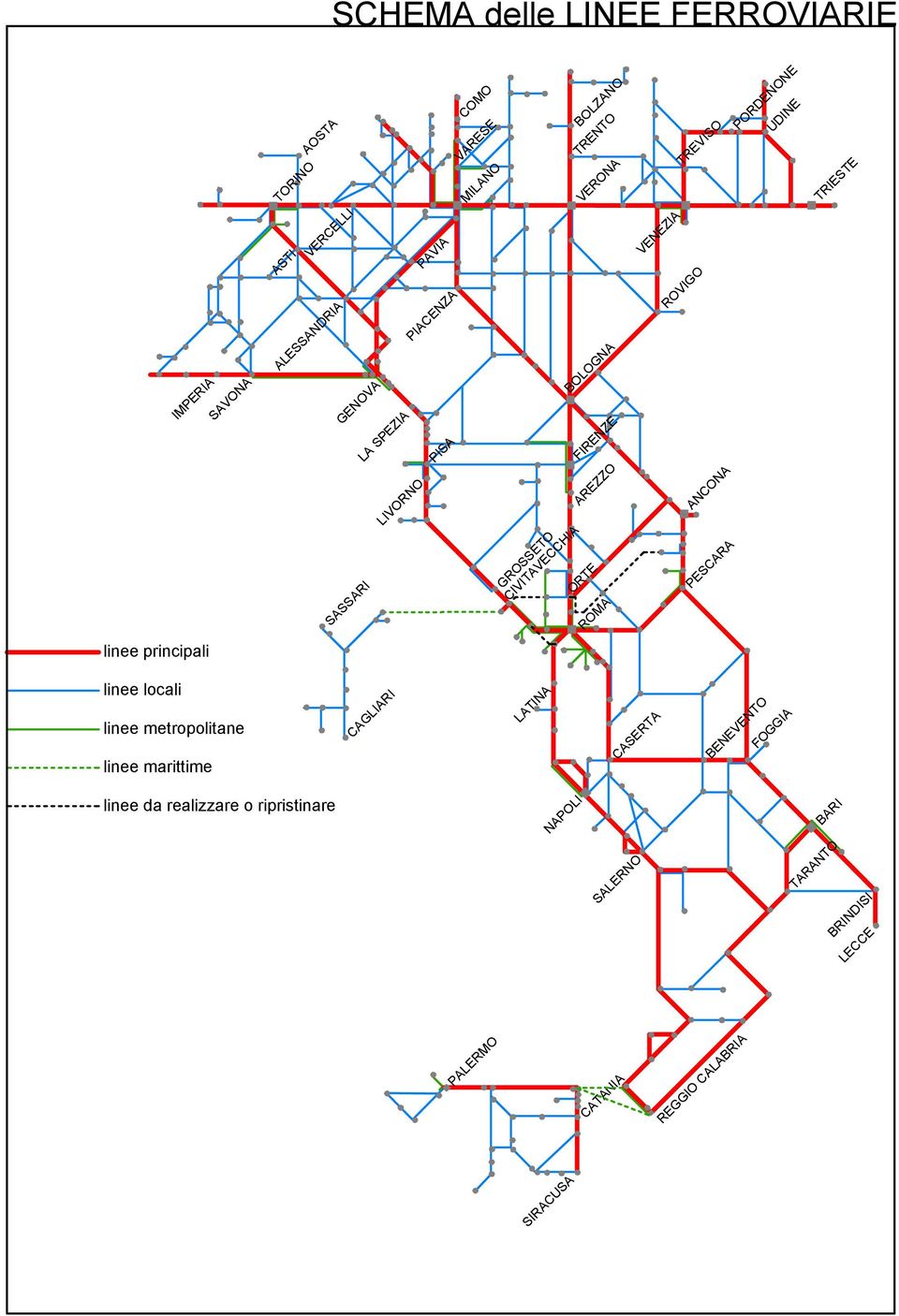 VENEZIA ROVIGO PORDENONE UDINE TRIESTE linee principali linee locali linee metropolitane linee marittime CAGLIARI LATINA CASERTA