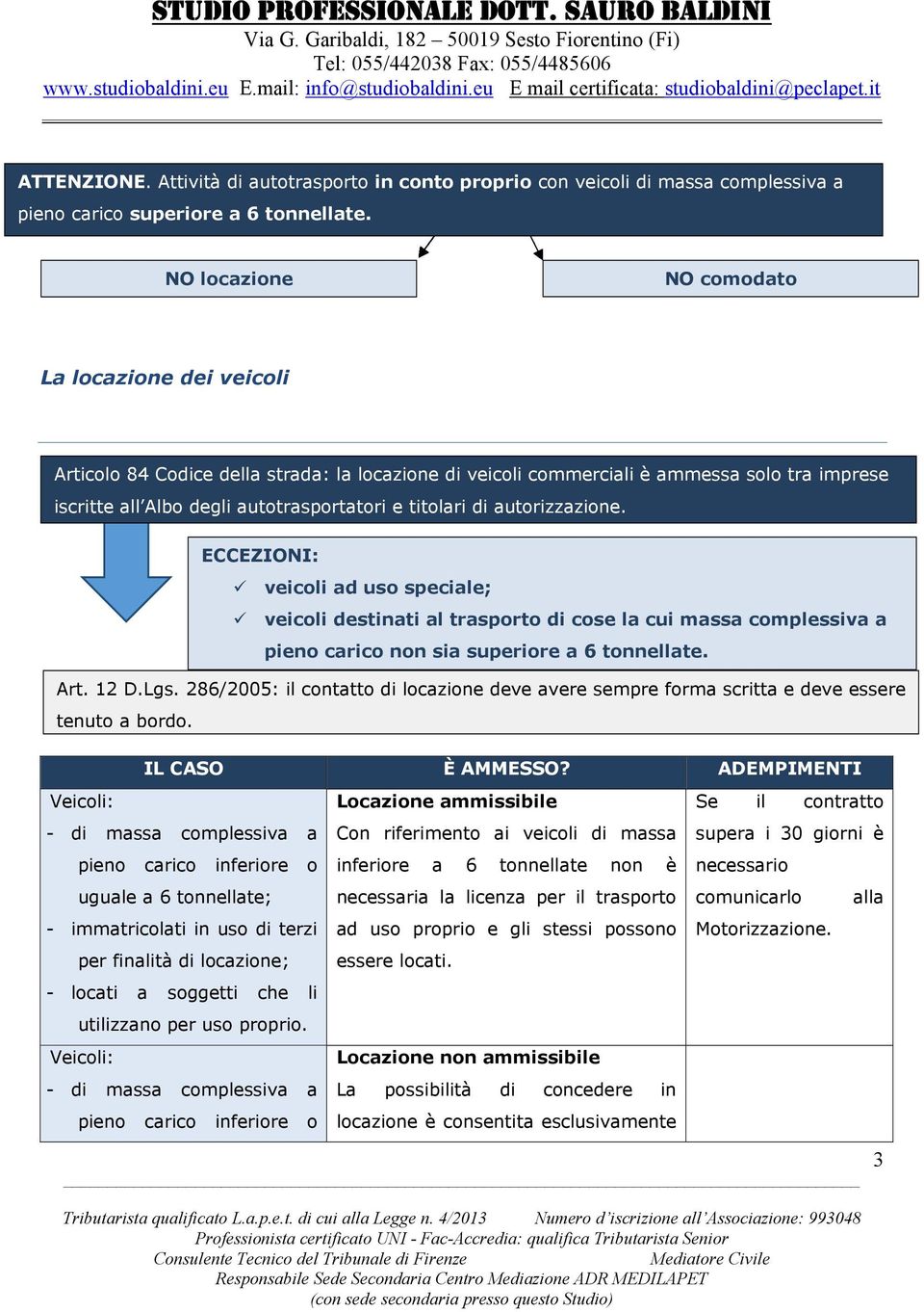 di autorizzazione. ECCEZIONI: veicoli ad uso speciale; veicoli destinati al trasporto di cose la cui massa complessiva a pieno carico non sia superiore a 6 tonnellate. Art. 12 D.Lgs.