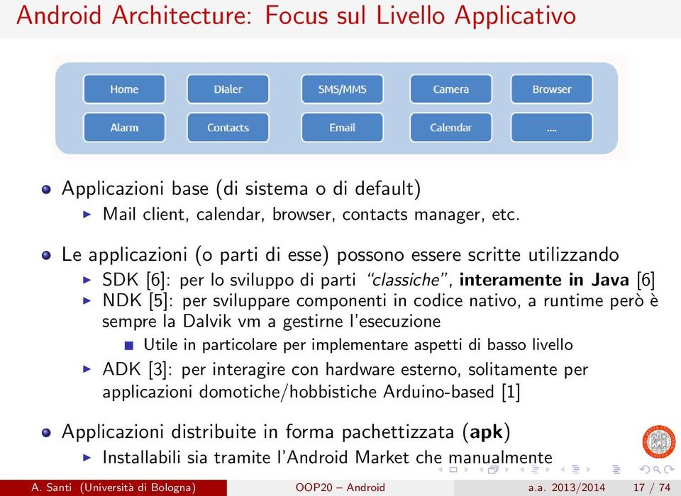 a runtime però è sempre la Dalvik vm a gestirne l esecuzione Utile in particolare per implementare aspetti di basso livello ADK [3]: per interagire con hardware esterno, solitamente per