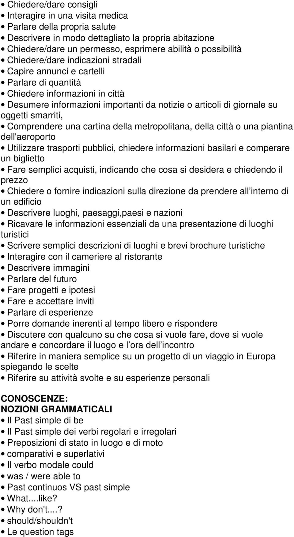 Comprendere una cartina della metropolitana, della città o una piantina dell'aeroporto Utilizzare trasporti pubblici, chiedere informazioni basilari e comperare un biglietto Fare semplici acquisti,