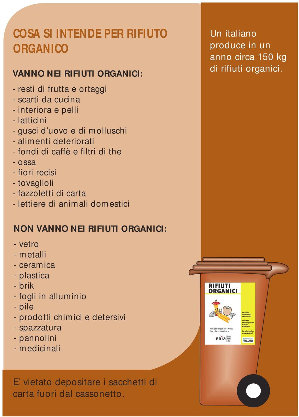 domestici Un italiano produce in un anno circa 150 kg di rifiuti organici.