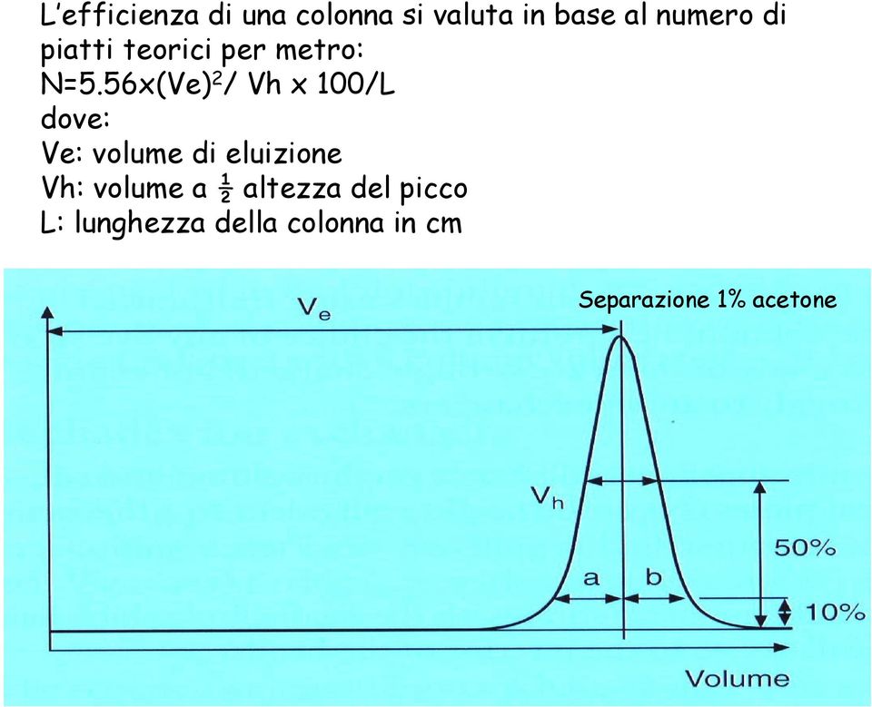 56x(Ve) 2 / Vh x 100/L dove: Ve: volume di eluizione Vh: