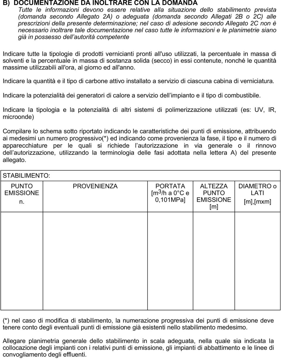 planimetrie siano già in possesso dell autorità competente Indicare tutte la tipologie di prodotti vernicianti pronti all'uso utilizzati, la percentuale in massa di solventi e la percentuale in massa