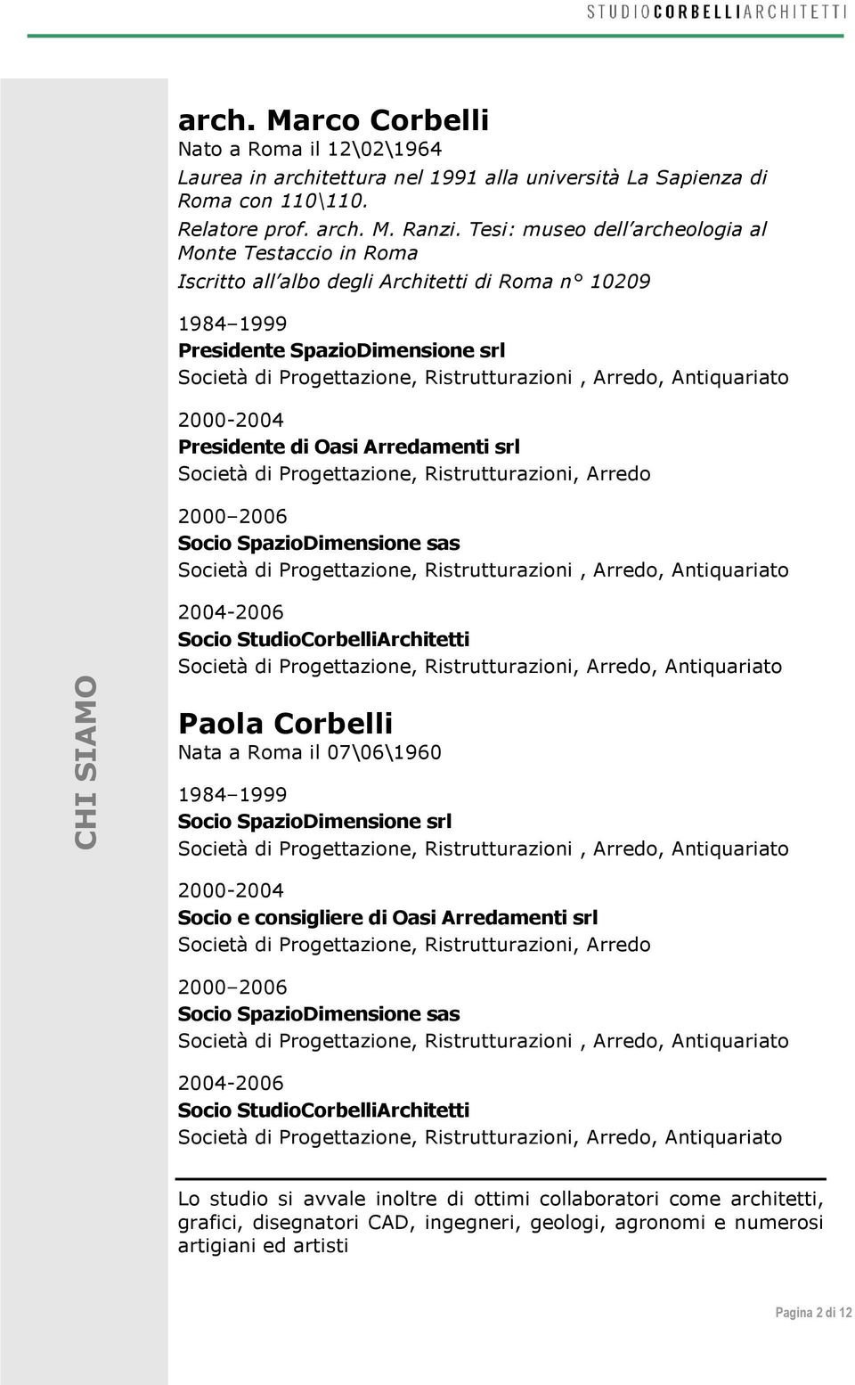 Arredo, Antiquariato 2000-2004 Presidente di Oasi Arredamenti srl Società di Progettazione, Ristrutturazioni, Arredo 2000 2006 Socio SpazioDimensione sas Società di Progettazione, Ristrutturazioni,