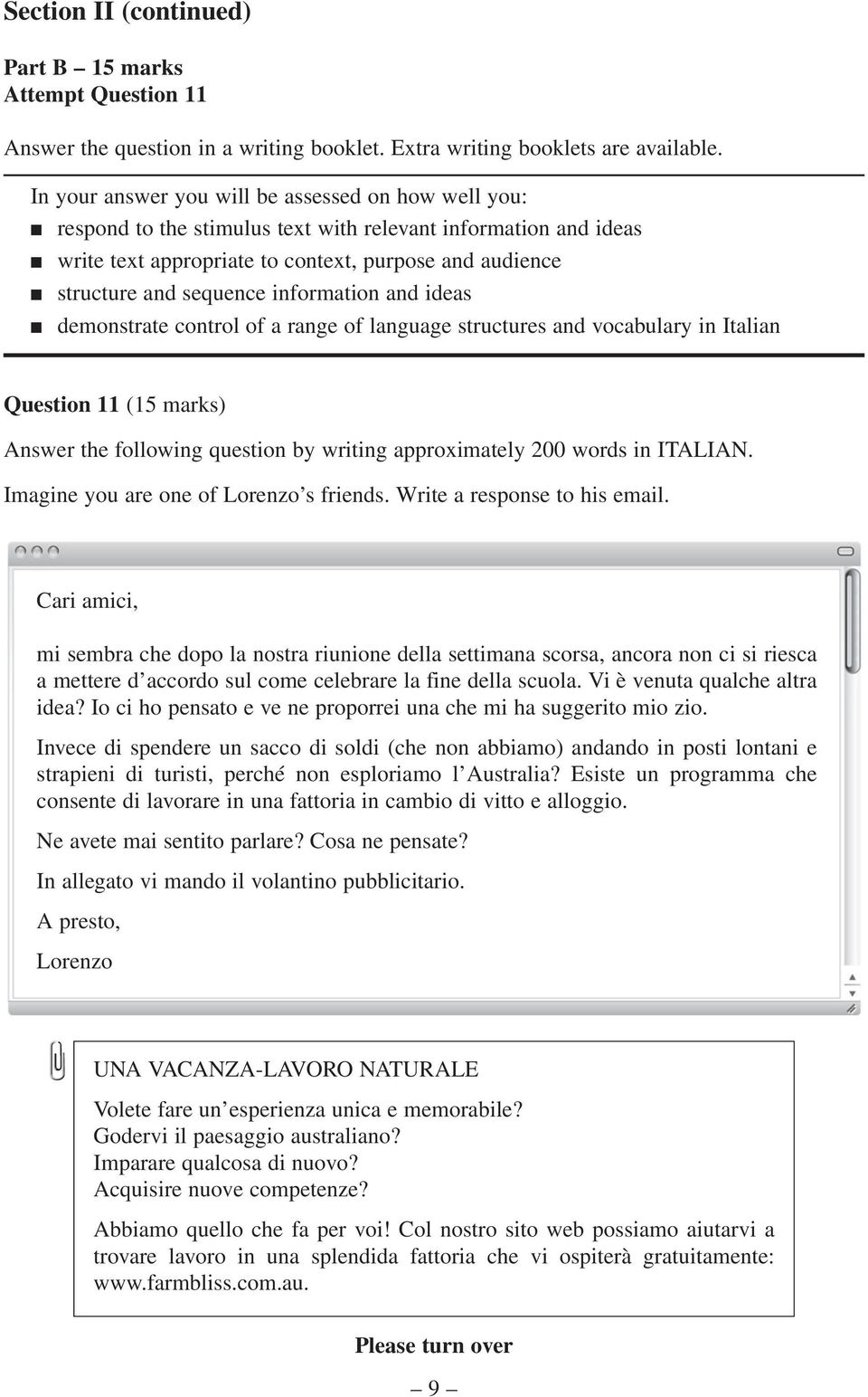 information and ideas demonstrate control of a range of language structures and vocabulary in Italian Question 11 (15 marks) Answer the following question by writing approximately 200 words in