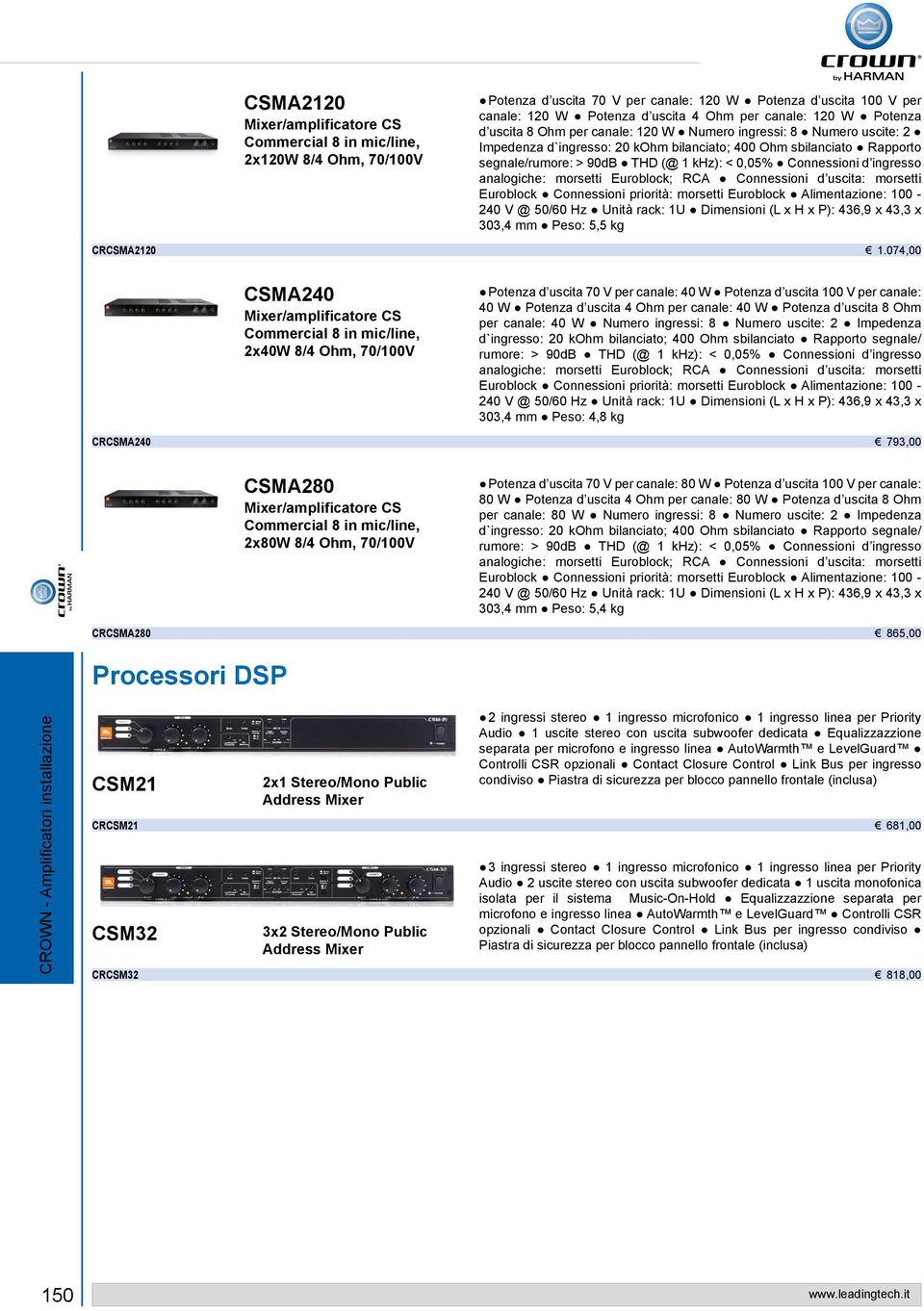 Connessioni d ingresso analogiche: morsetti Euroblock; RCA Connessioni d uscita: morsetti Euroblock Connessioni priorità: morsetti Euroblock Alimentazione: 100-240 V @ 50/60 Hz Unità rack: 1U