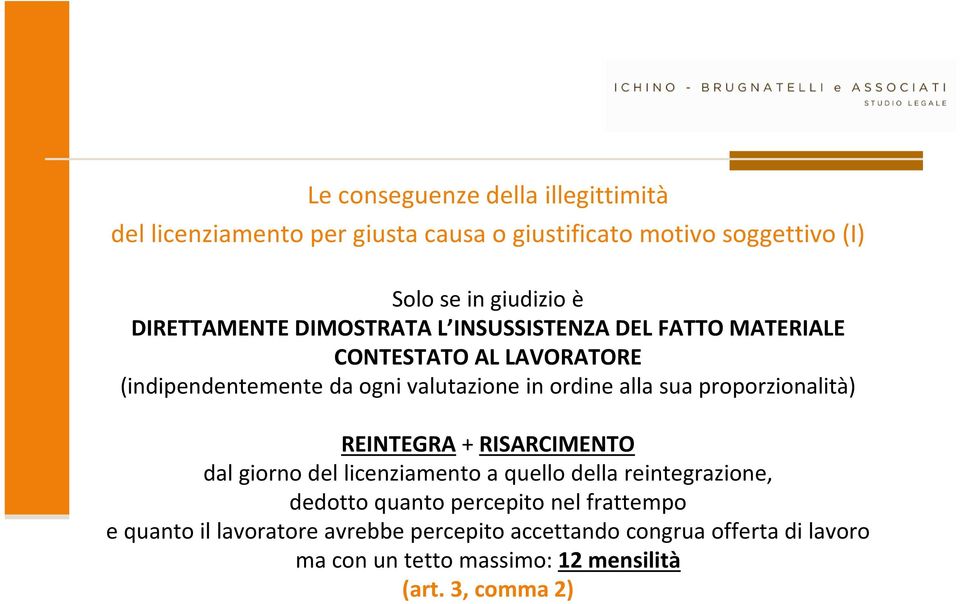 alla sua proporzionalità) REINTEGRA + RISARCIMENTO dal giorno del licenziamento a quello della reintegrazione, dedotto quanto percepito