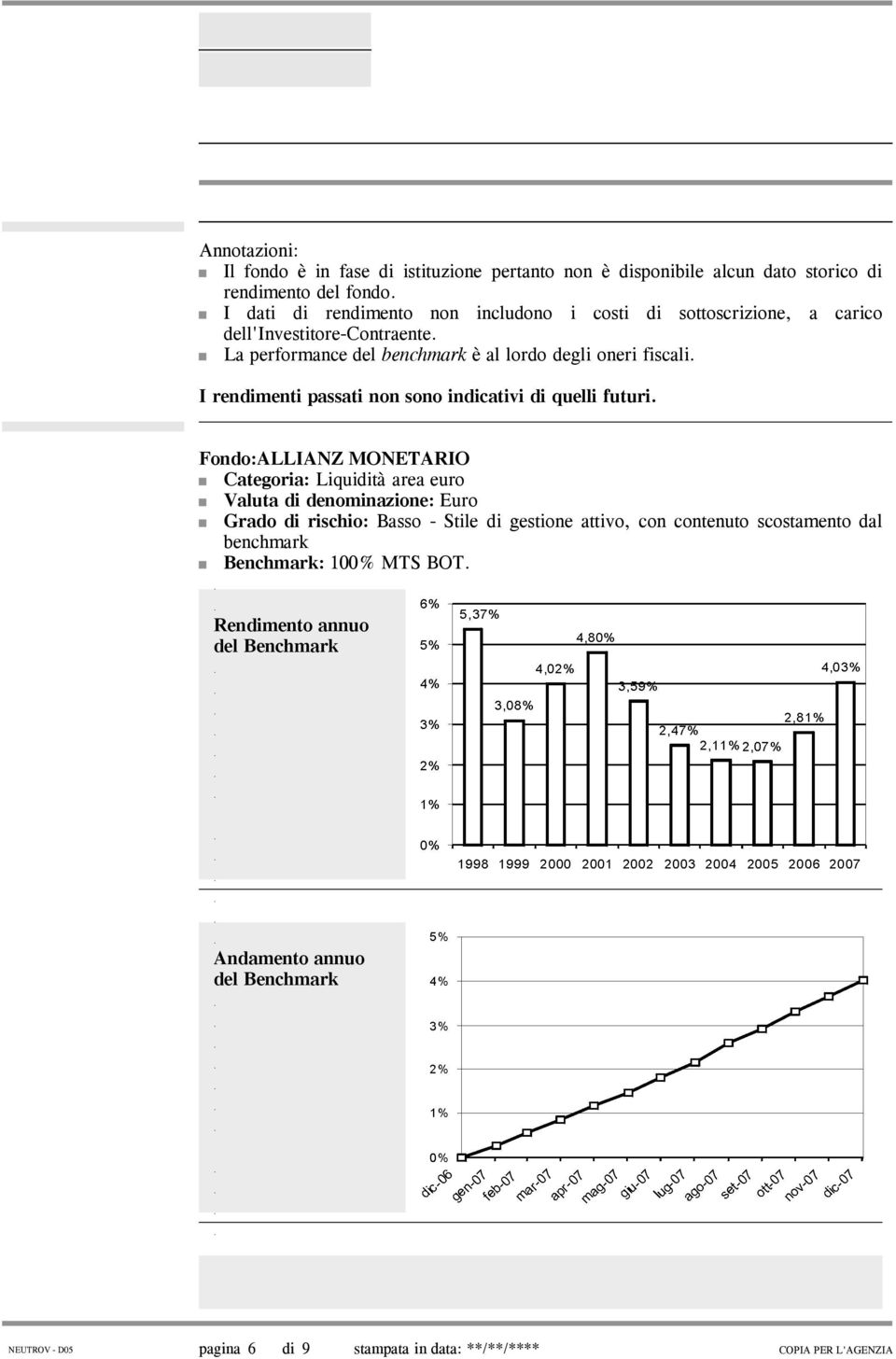 futuri Fondo:ALLIANZ MONETARIO Categoria: Liquidità area euro Valuta di denominazione: Euro Grado di rischio: Basso - Stile di gestione attivo, con contenuto