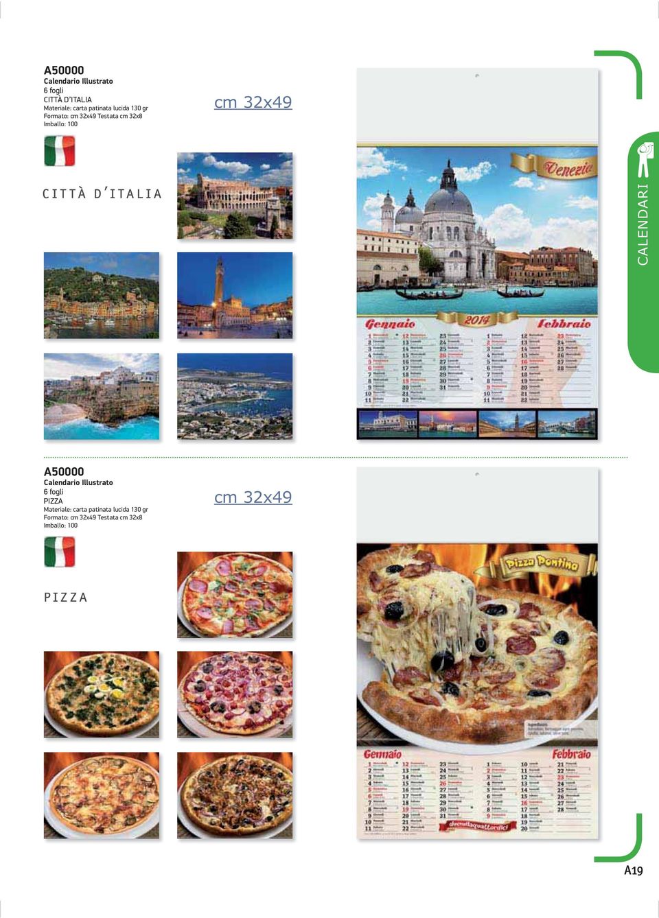 d italia CALENDARI A50000 Calendario Illustrato 6 fogli PIZZA Materiale: