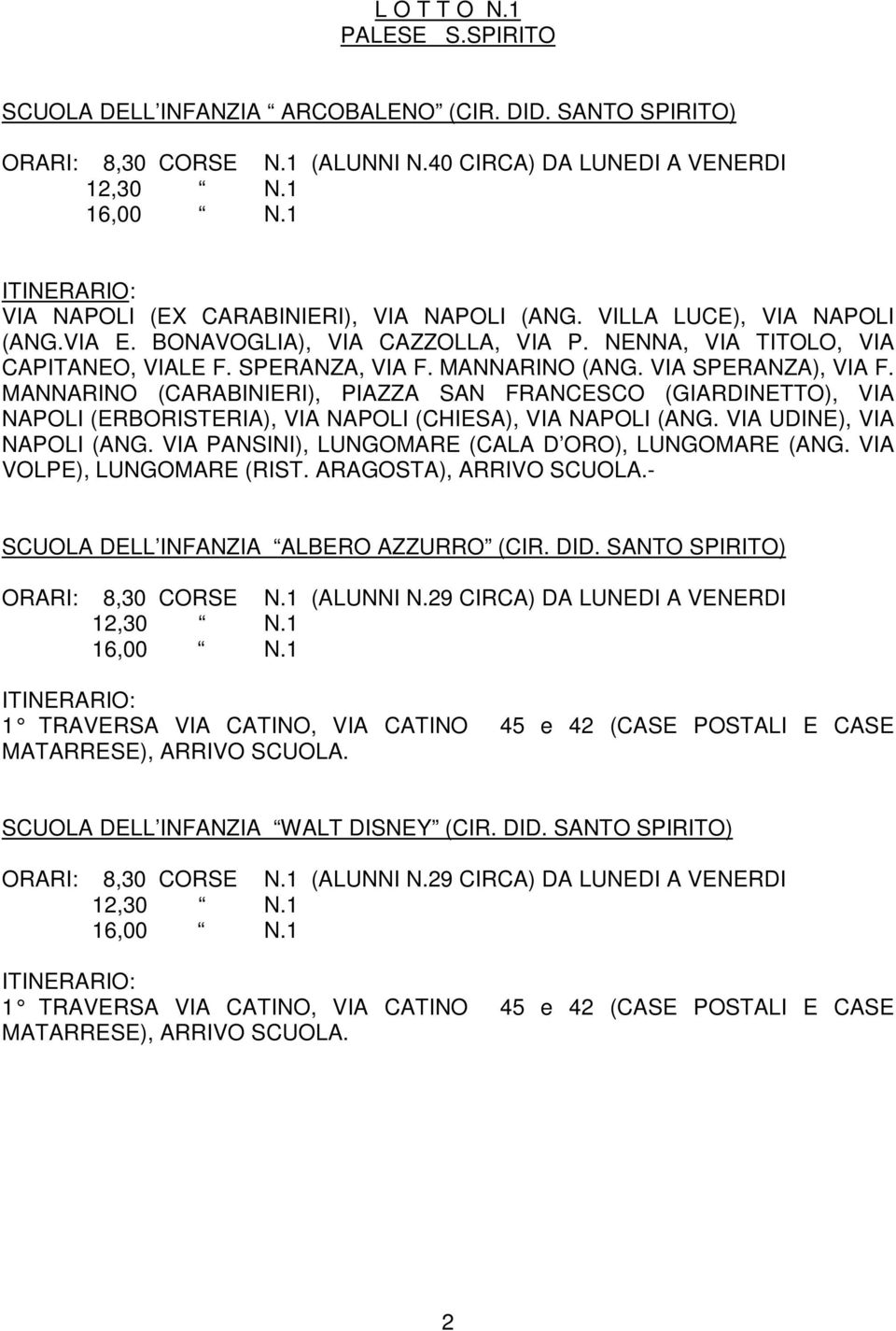 MANNARINO (CARABINIERI), PIAZZA SAN FRANCESCO (GIARDINETTO), VIA NAPOLI (ERBORISTERIA), VIA NAPOLI (CHIESA), VIA NAPOLI (ANG. VIA UDINE), VIA NAPOLI (ANG.