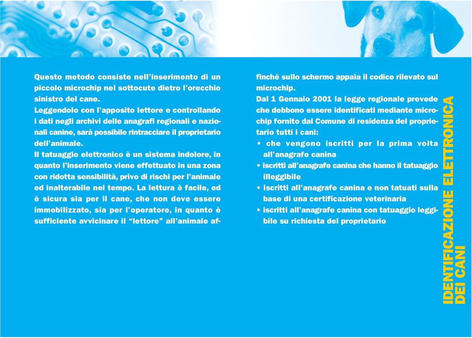 Il tatuaggio elettronico è un sistema indolore, in quanto l inserimento viene effettuato in una zona con ridotta sensibilità, privo di rischi per l animale ed inalterabile nel tempo.
