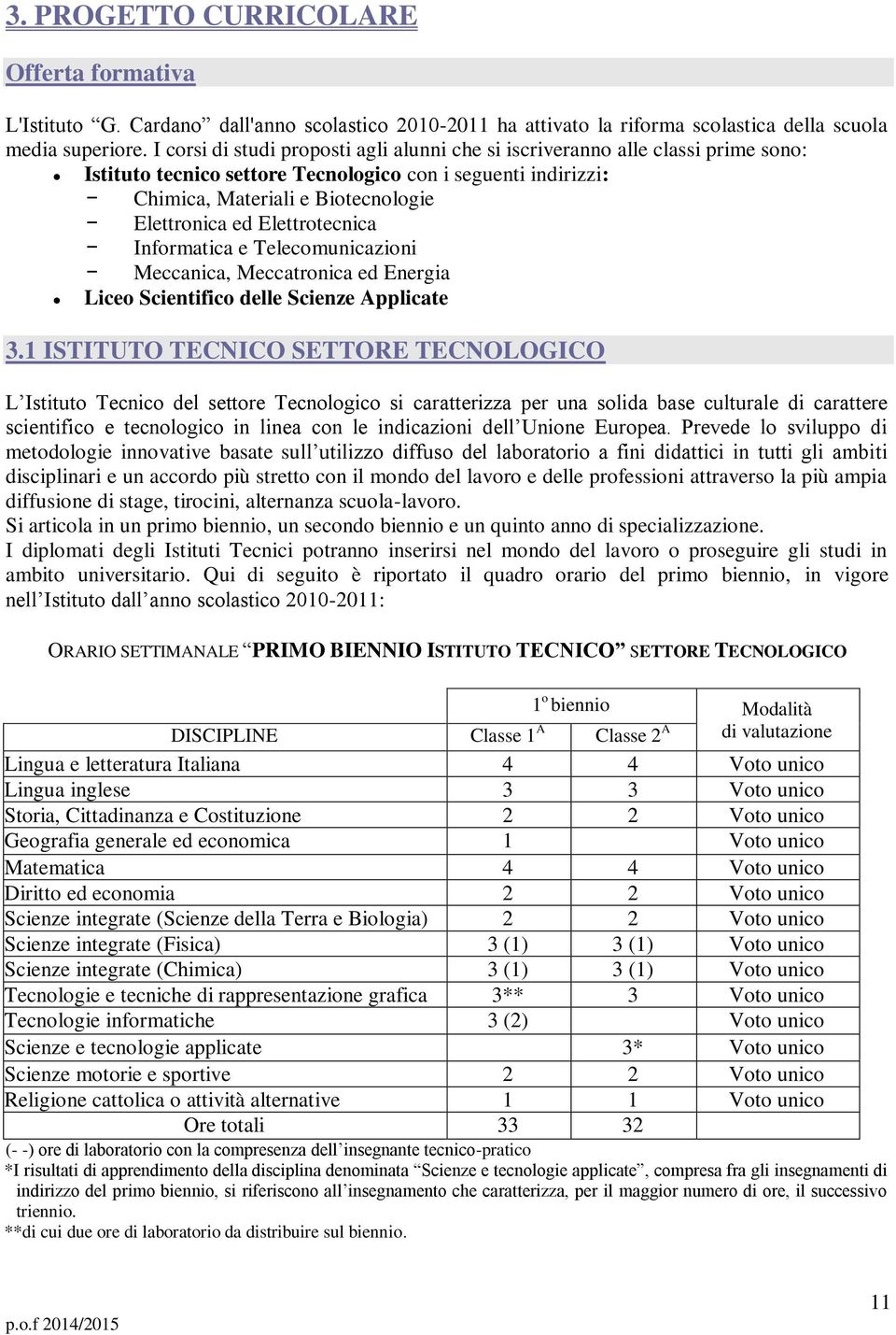 Elettrotecnica Informatica e Telecomunicazioni Meccanica, Meccatronica ed Energia Liceo Scientifico delle Scienze Applicate 3.