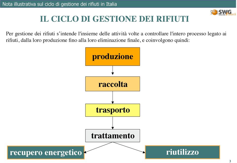 rifiuti, dalla loro produzione fino alla loro eliminazione finale, e