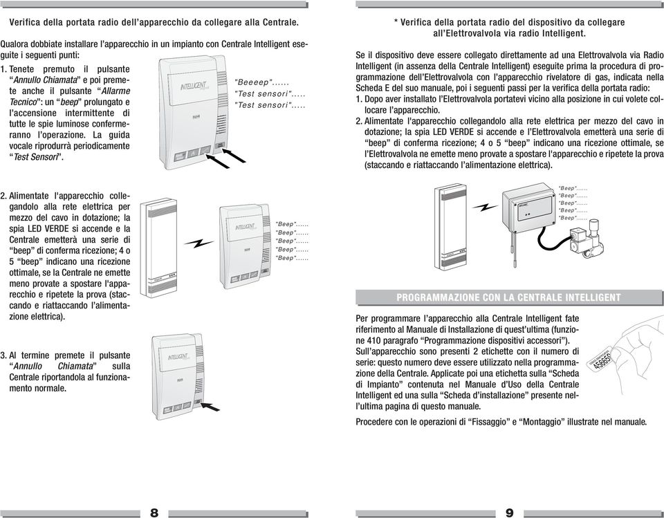 .. l accensione intermittente di tutte le spie luminose confermeranno l operazione. La guida vocale riprodurrà periodicamente Test Sensori.