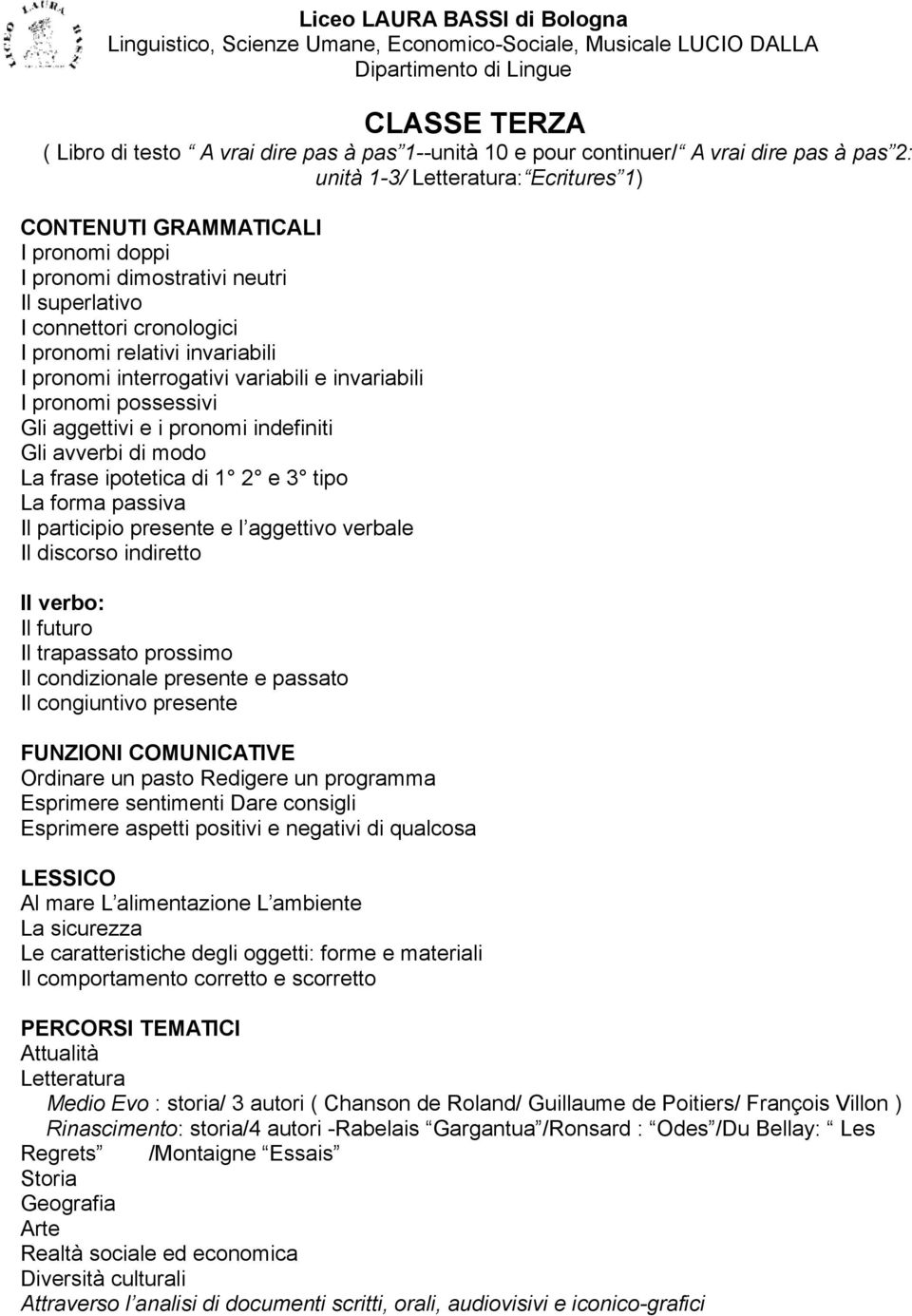 frase ipotetica di 1 2 e 3 tipo La forma passiva Il participio presente e l aggettivo verbale Il discorso indiretto Il futuro Il trapassato prossimo Il condizionale presente e passato Il congiuntivo