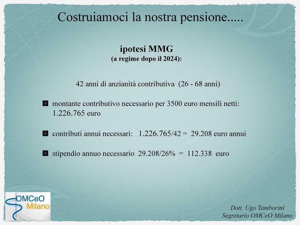 (26-68 anni) montante contributivo necessario per 3500 euro mensili netti: 1.