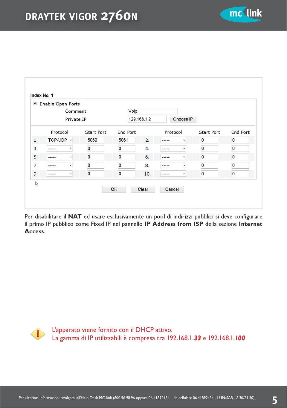 pannello IP Address from ISP della sezione Internet Access.