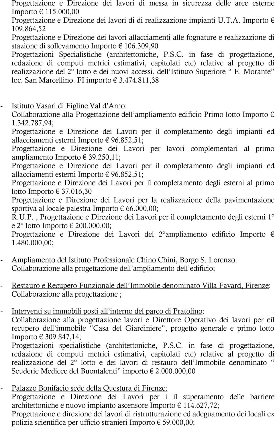 in fase di progettazione, redazione di computi metrici estimativi, capitolati etc) relative al progetto di realizzazione del 2 lotto e dei nuovi accessi, dell Istituto Superiore E. Morante loc.