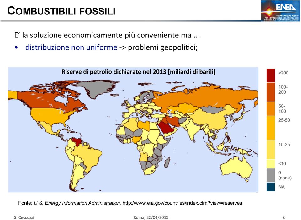petrolio dichiarate nel 2013 [miliardi di barili] Fonte: U.S.