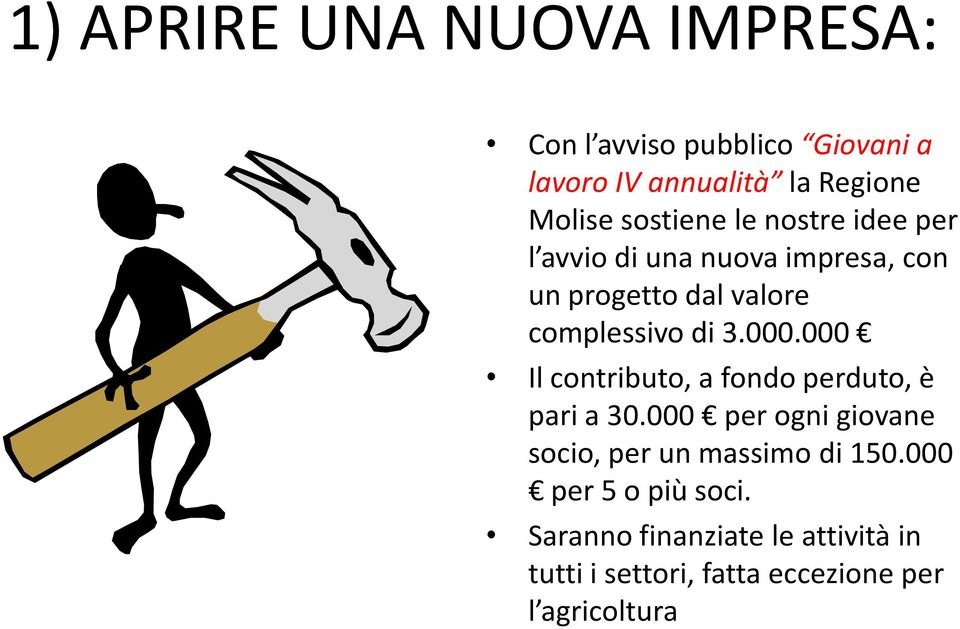 000.000 Il contributo, a fondo perduto, è pari a 30.000 per ogni giovane socio, per un massimo di 150.