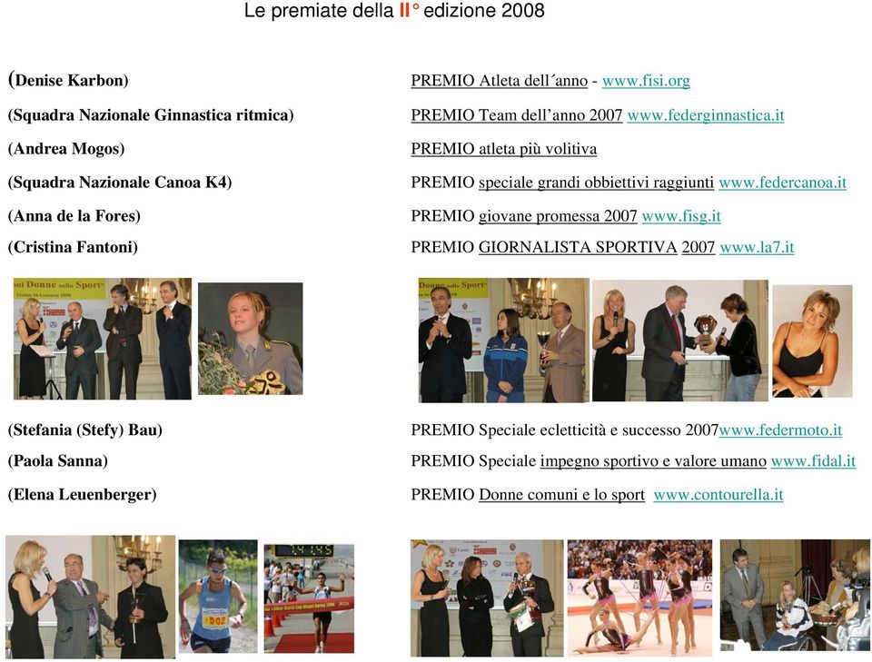 it PREMIO atleta più volitiva PREMIO speciale grandi obbiettivi raggiunti www.federcanoa.it PREMIO giovane promessa 2007 www.fisg.