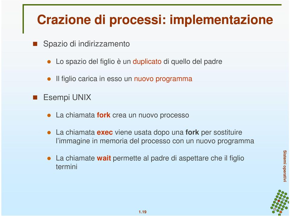 nuovo processo La chiamata exec viene usata dopo una fork per sostituire l immagine in memoria del