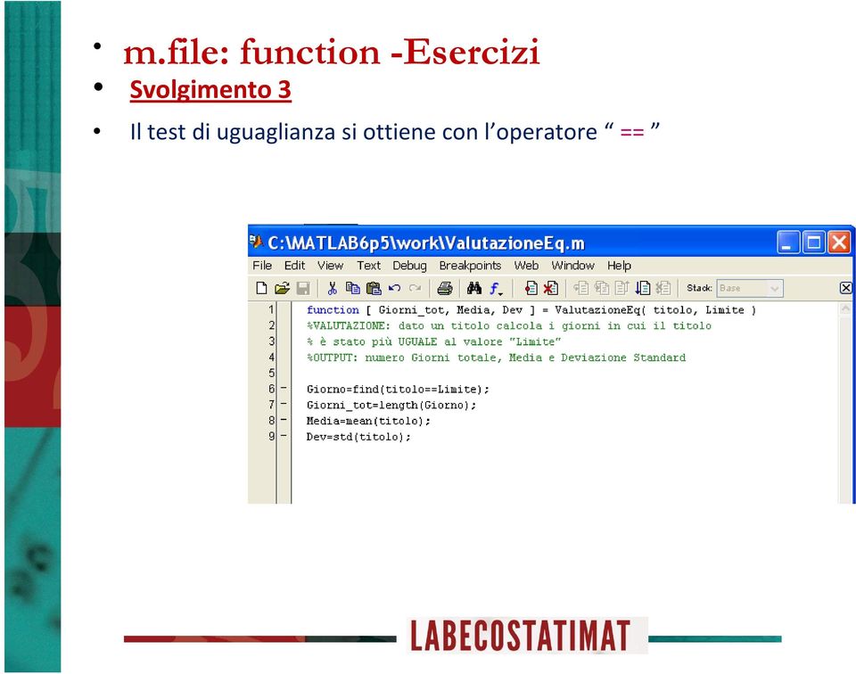 Il test di uguaglianza