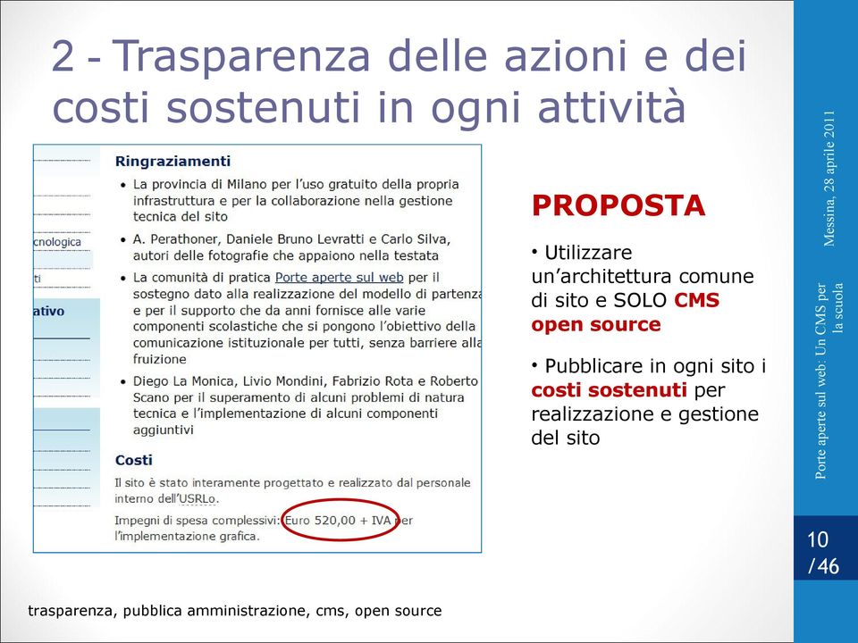 del sito PROPOSTA 2 - Trasparenza delle azioni e dei costi sostenuti