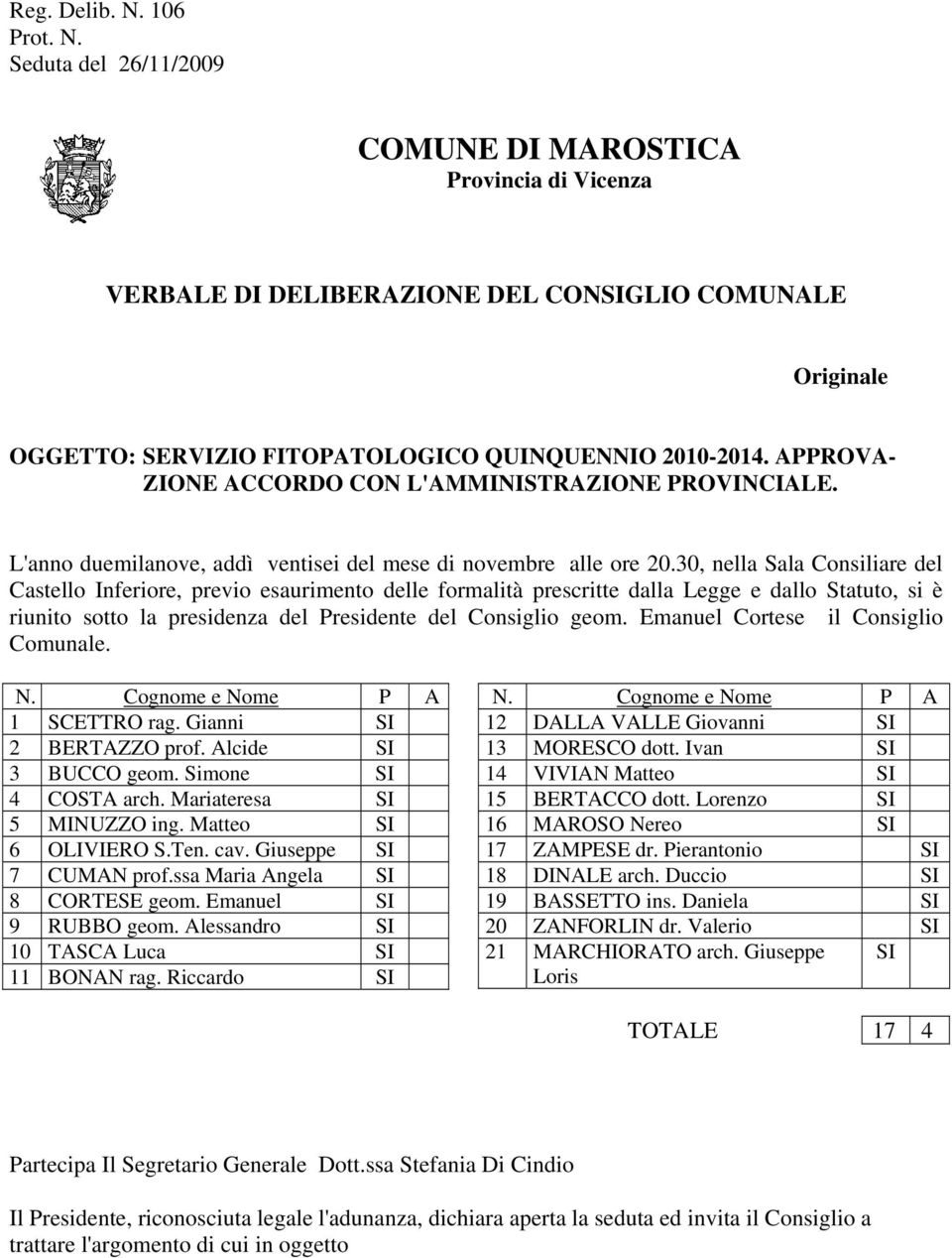 30, nella Sala Consiliare del Castello Inferiore, previo esaurimento delle formalità prescritte dalla Legge e dallo Statuto, si è riunito sotto la presidenza del Presidente del Consiglio geom.