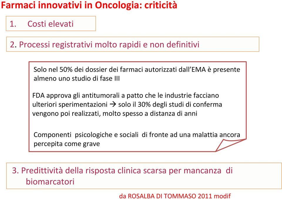 III FDA approva gli antitumorali a patto che le industrie facciano ulteriori sperimentazioni solo il 30% degli studi di conferma vengono poi