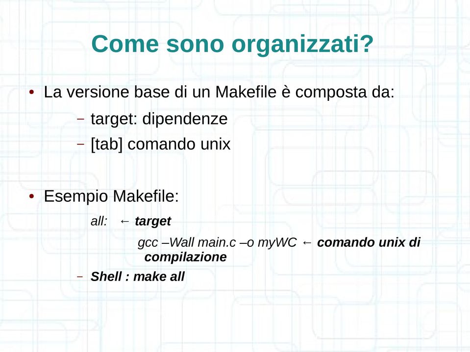 target: dipendenze [tab] comando unix Esempio