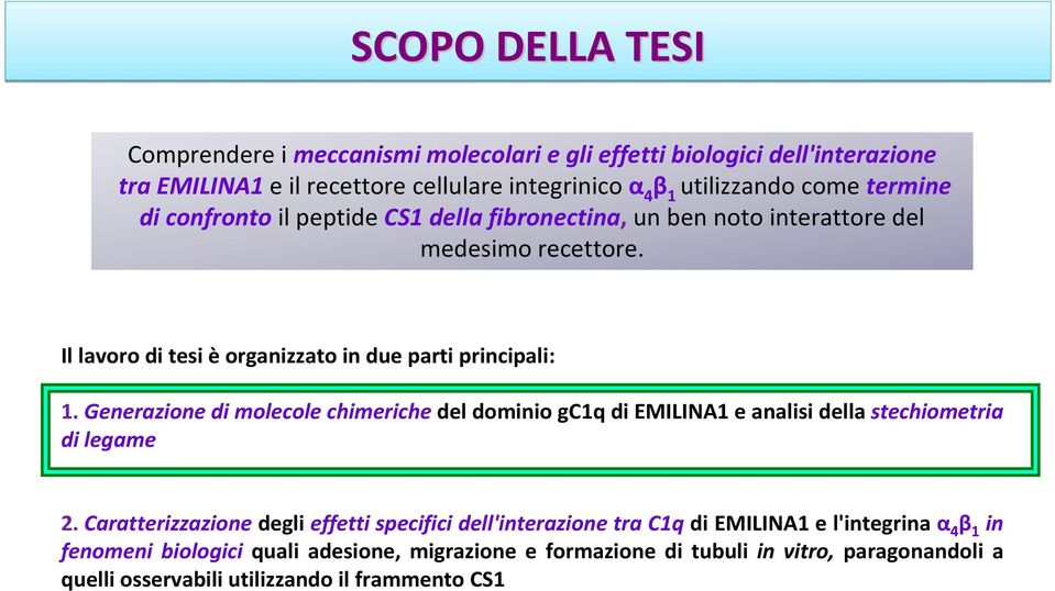 Generazione di molecole chimeriche del dominio gc1q di EMILINA1e analisi dellastechiometria di legame 2.