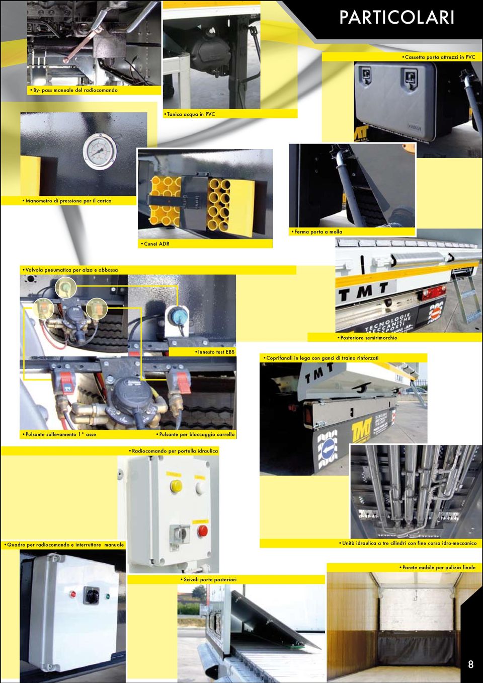 traino rinforzati Pulsante sollevamento 1 asse Pulsante per bloccaggio carrello Radiocomando per portella idraulica Quadro per radiocomando