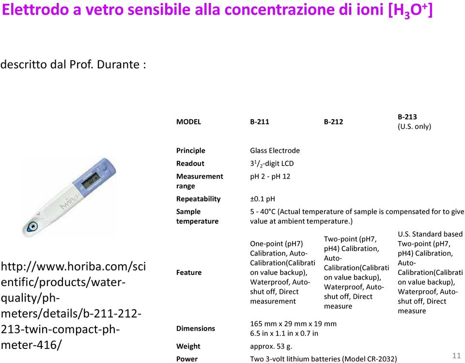 3 1 / 2 -digit LCD ph 2 - ph 12 ±0.1 ph 5-40 C (Actual temperature of sample is compensated for to give value at ambient temperature.