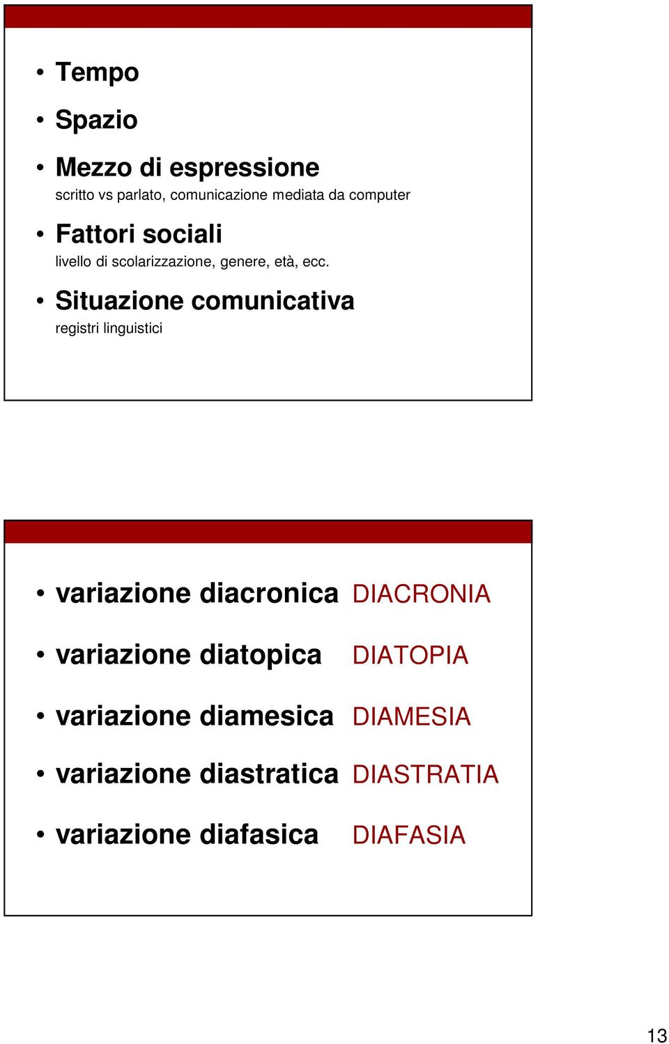 Situazione comunicativa registri linguistici variazione diacronica DIACRONIA variazione