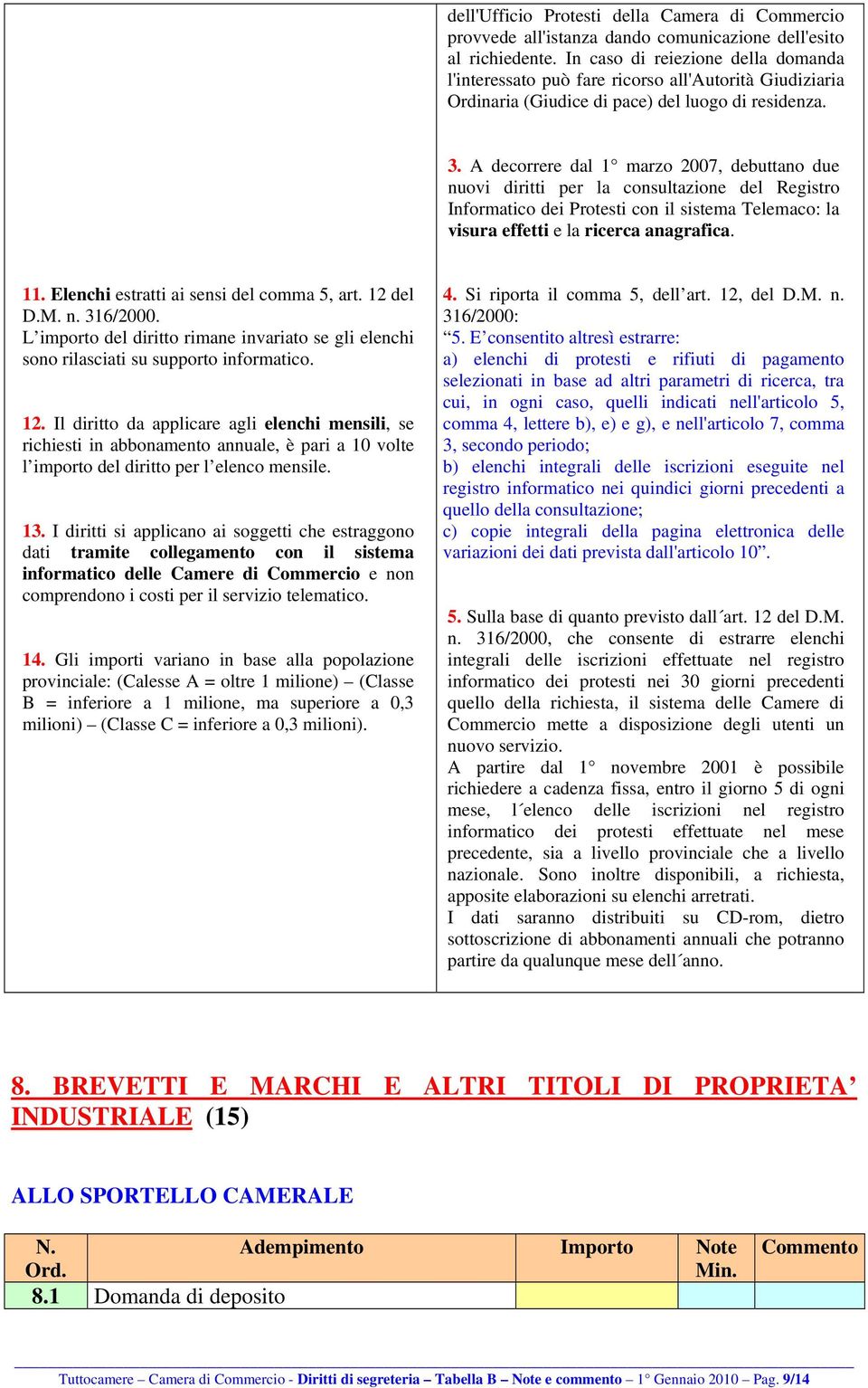 A decorrere dal 1 marzo 2007, debuttano due nuovi diritti per la consultazione del Registro Informatico dei Protesti con il sistema Telemaco: la visura effetti e la ricerca anagrafica. 11.