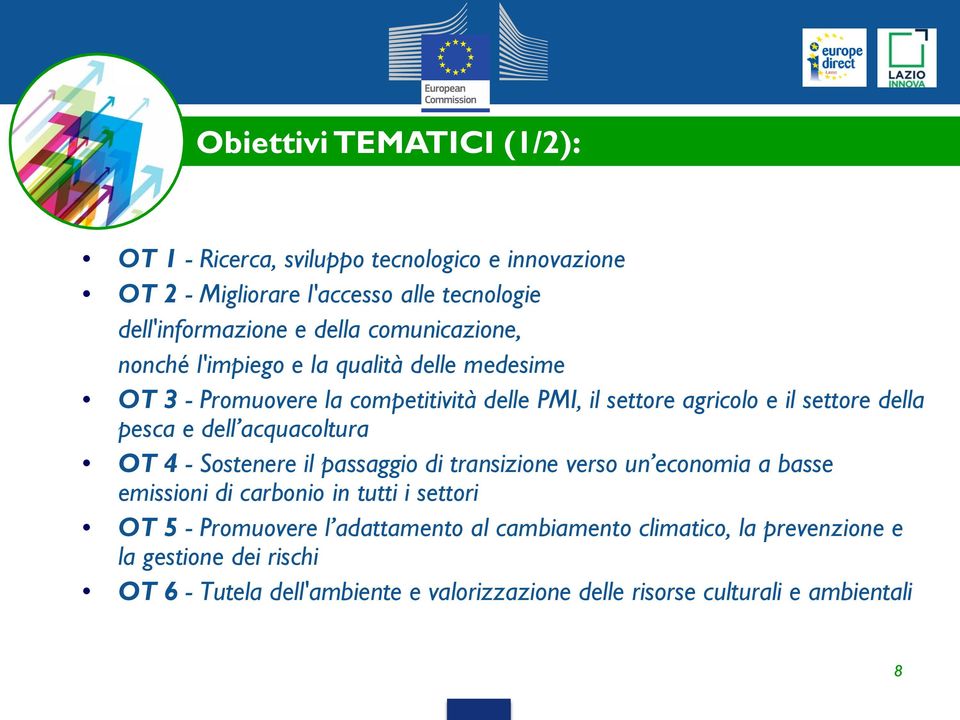 dell acquacoltura OT 4 - Sostenere il passaggio di transizione verso un economia a basse emissioni di carbonio in tutti i settori OT 5 - Promuovere l