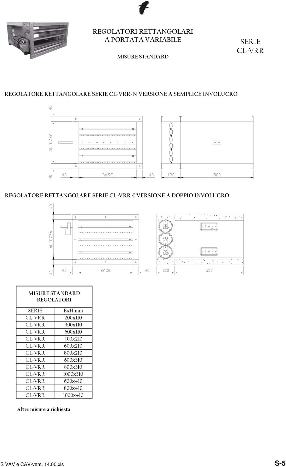 REGOLATORI BxH mm 200x110 400x110 600x110 400x210 600x210 800x210 600x310