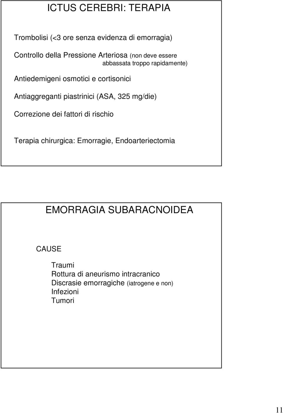 325 mg/die) Correzione dei fattori di rischio Terapia chirurgica: Emorragie, Endoarteriectomia EMORRAGIA