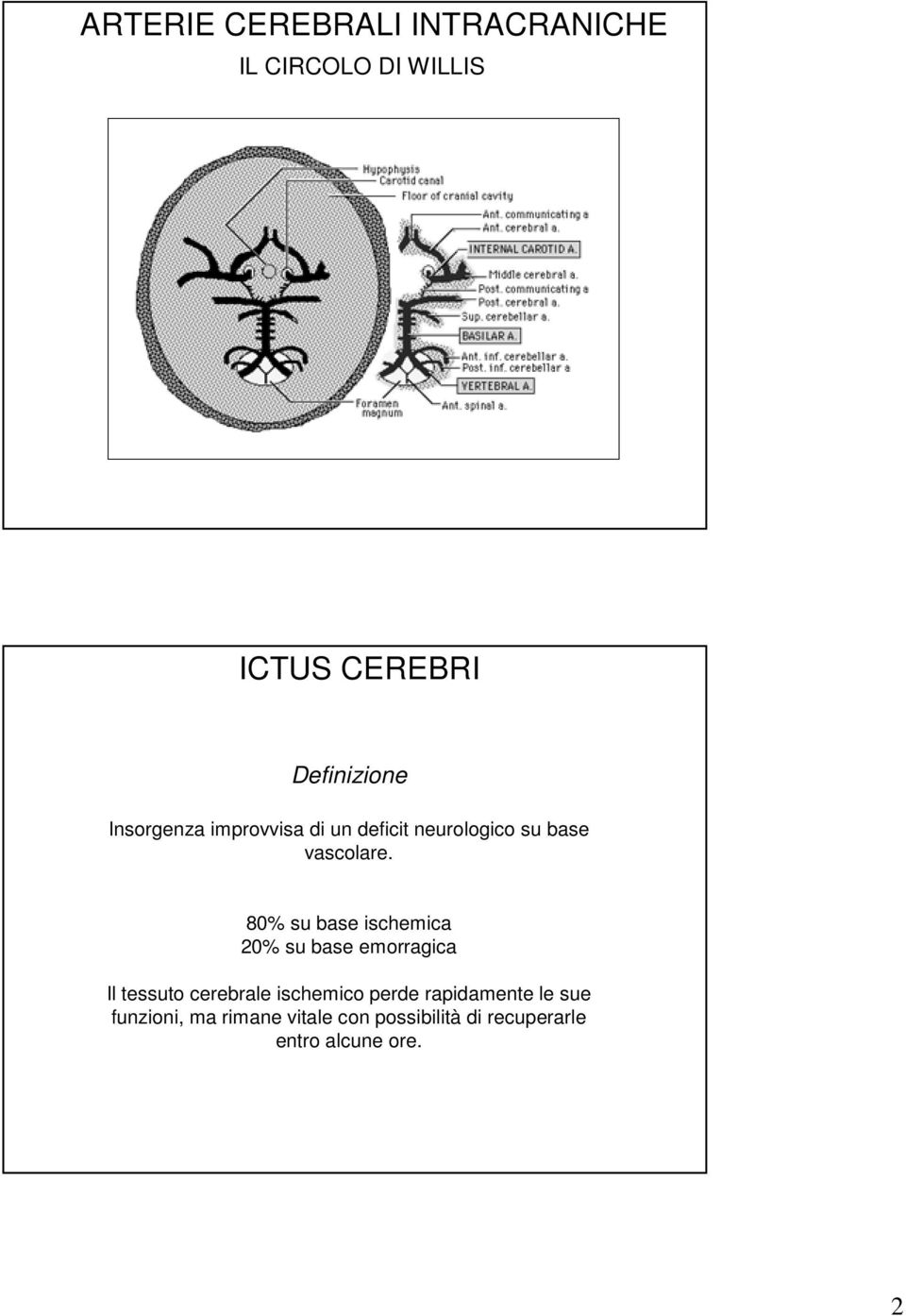 80% su base ischemica 20% su base emorragica Il tessuto cerebrale ischemico