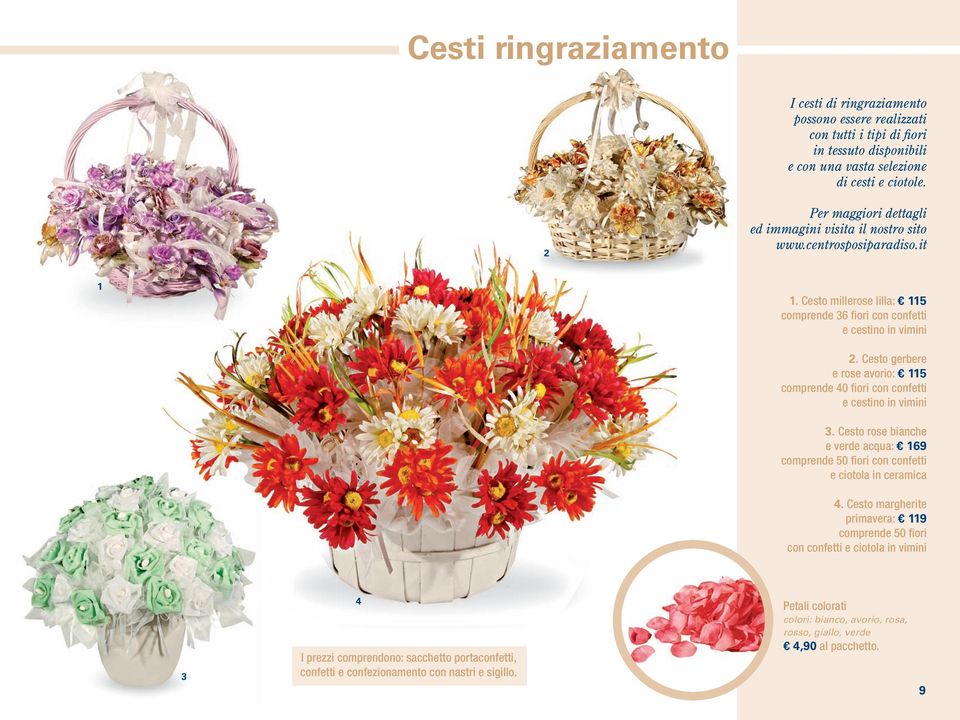 Cesto gerbere e rose avorio: 115 comprende 40 fiori con confetti e cestino in vimini 3.