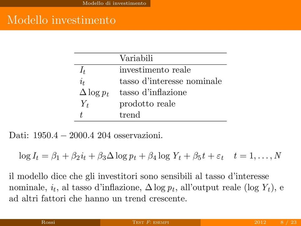 log I t = β 1 + β 2 i t + β 3 log p t + β 4 log Y t + β 5 t + ε t t = 1,.