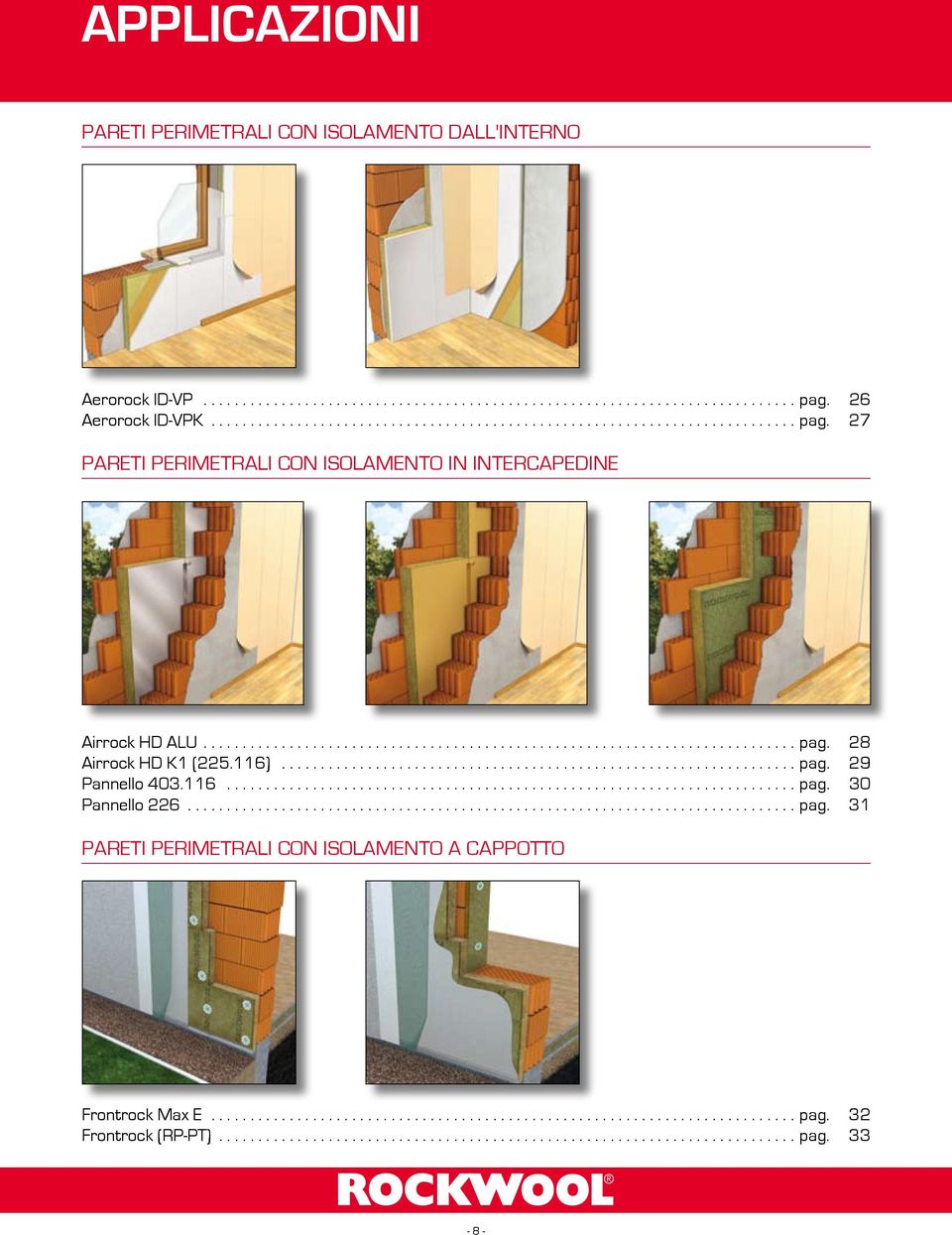 .. pag. 28 Airrock HD K1 (225.116)... pag. 29 Pannello 403.116... pag. 30 Pannello 226... pag. 31 PARETI PERIMETRALI CON ISOLAMENTO A CAPPOTTO Frontrock Max E.